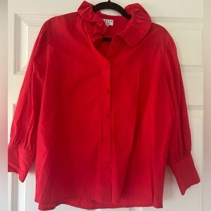 Saule Parc‎ fuchsia Ruffle Collar Blouse Women’s Size Small Oversized Fit